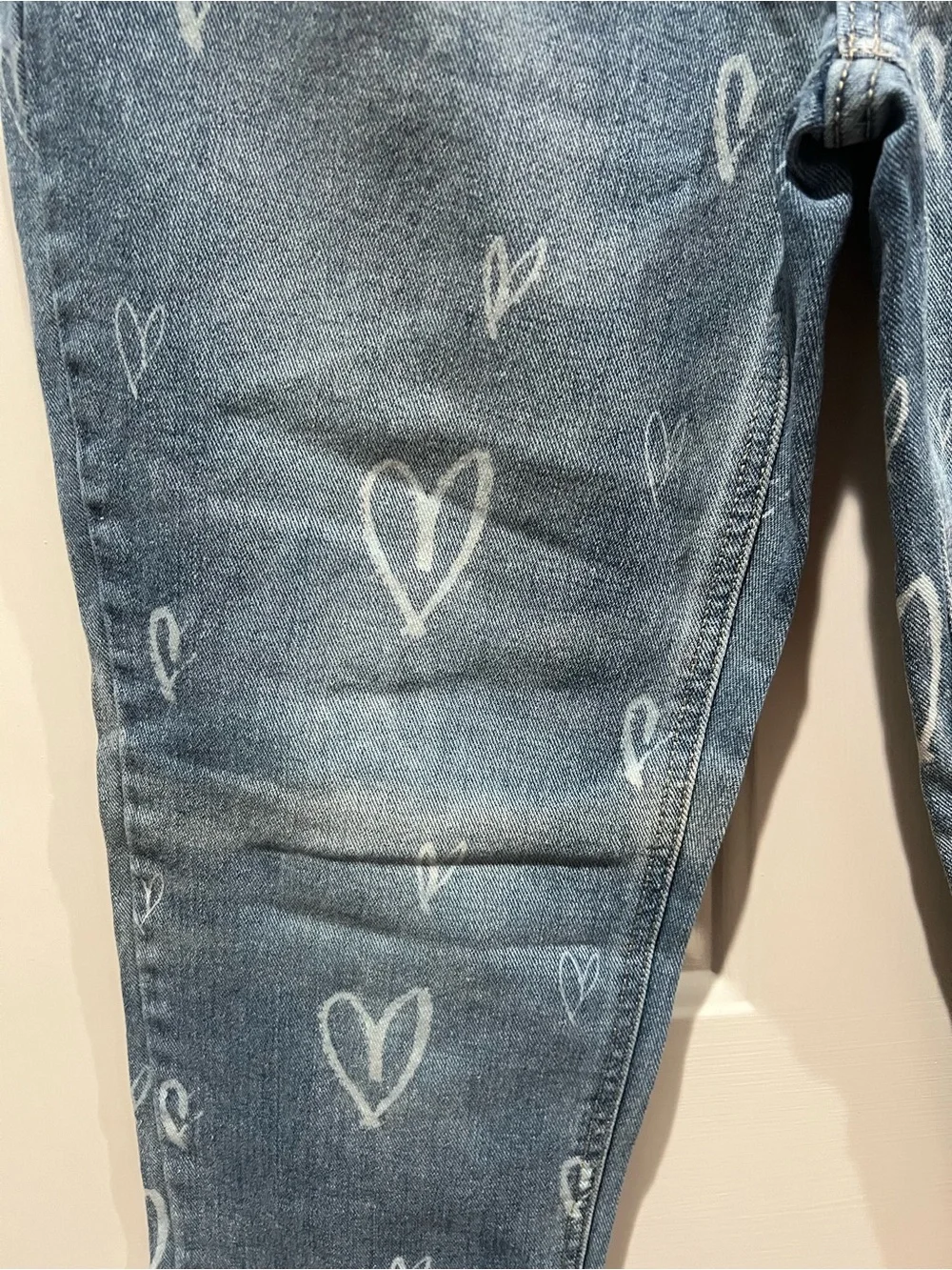 No Boundaries Blue Denim Jeans with White Heart Print